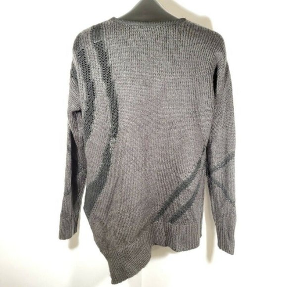 DEVOTED Colorblock Open Knit Sweater Medium Black Charcoal Long Sleeve Acrylic - Picture 7 of 10